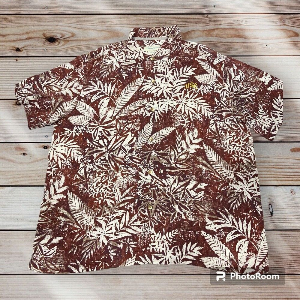 Tommy Bahama short sleeve shirt Mens XXL Tropical leaf Button Up 100% Silk USC